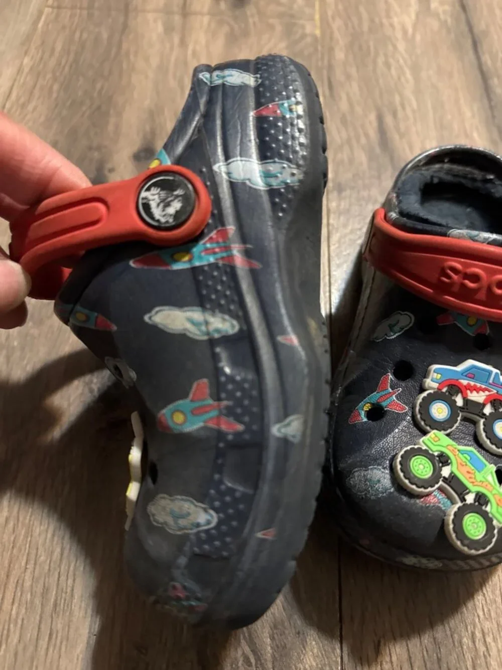 Kids Crocs Navy C8 Monster Truck & Rocket Print Shoes